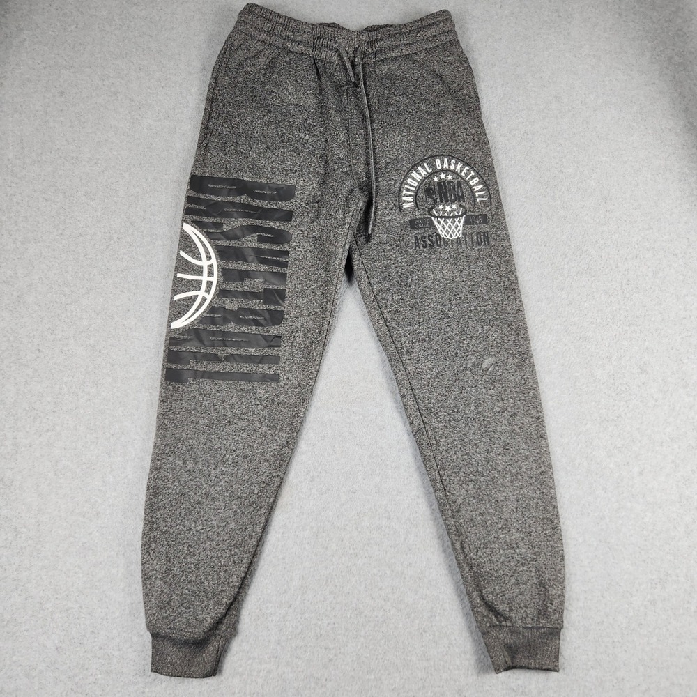 NBA Basketball Joggers Sweatpants Mens S Gray Graphic Drawstring Waist Tapered